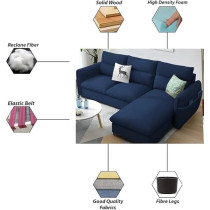 Raj Furniture RHS 4 Seater L Shape Sofa For Living Room, Blue Fabric