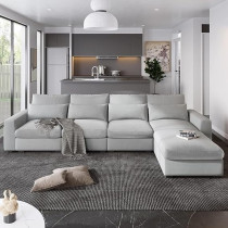 Ripple Furniture Modular Sofa Set With Chaise Lounge, Light Grey