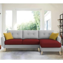 Raj Furniture Elegance 4 Seater L-Shaped Living Room Sofa In Plush Velvet Fabric, RHS, Maroon Grey Fabric