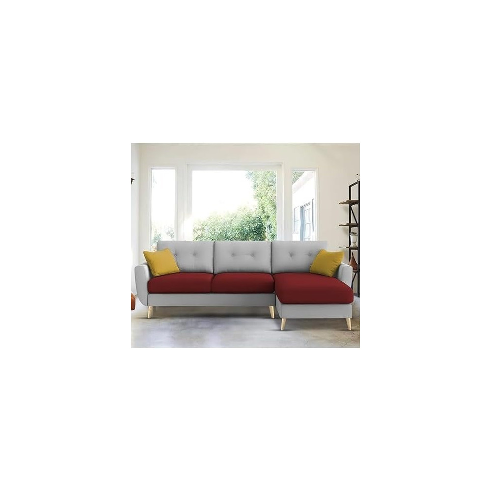 Raj Furniture Elegance 4 Seater L-Shaped Living Room Sofa In Plush Velvet Fabric, RHS, Maroon Grey Fabric