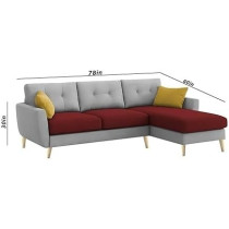 Raj Furniture Elegance 4 Seater L-Shaped Living Room Sofa In Plush Velvet Fabric, RHS, Maroon Grey Fabric