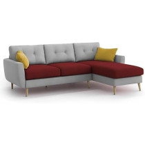 Raj Furniture Elegance 4 Seater L-Shaped Living Room Sofa In Plush Velvet Fabric, RHS, Maroon Grey Fabric