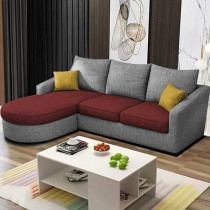 Raj Furniture Elegance Edge 4-Seater Sofa Set For Living Room, LHS, Maroon Grey