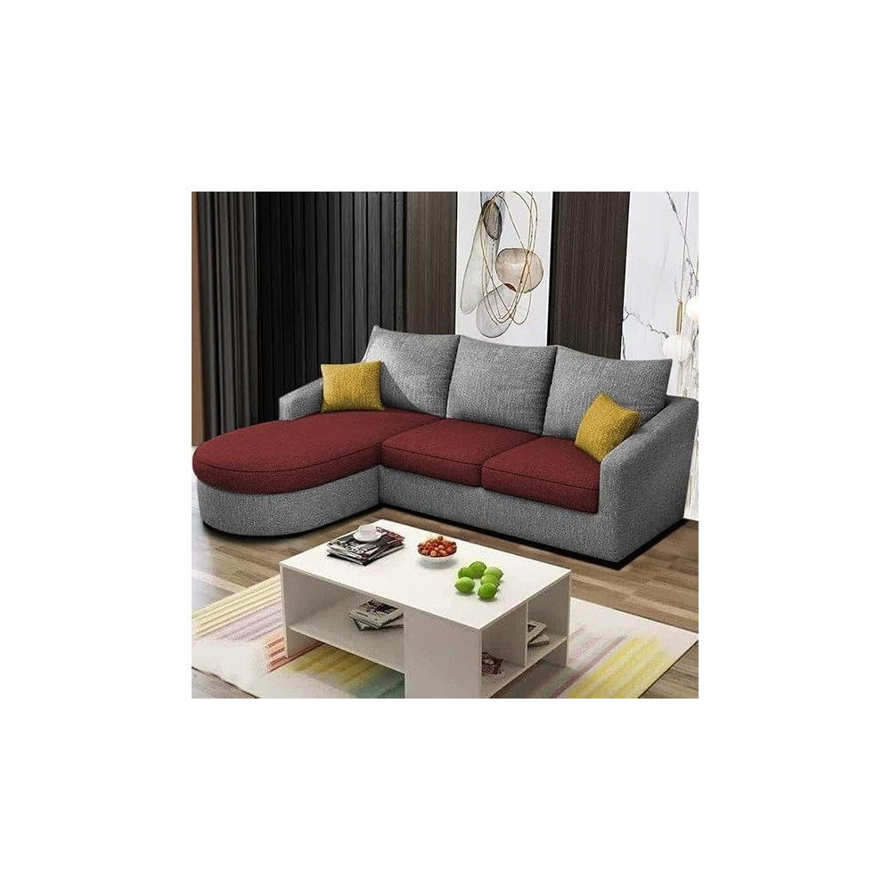 Raj Furniture Elegance Edge 4-Seater Sofa Set For Living Room, LHS, Maroon Grey