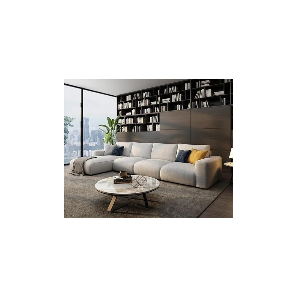 Ripple Furniture Luxury Modern Sofa Couch With Chaise Lounge, Living Room, Bedroom, Dining Room, Office, Guestroom, Light Beige, Right