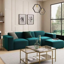 Ripple Furniture 3 Seater Sofa With Ottoman Modern Modular Sofa Set For Living Room Furniture Green Velvet Elegance Carlos Modular Sofa