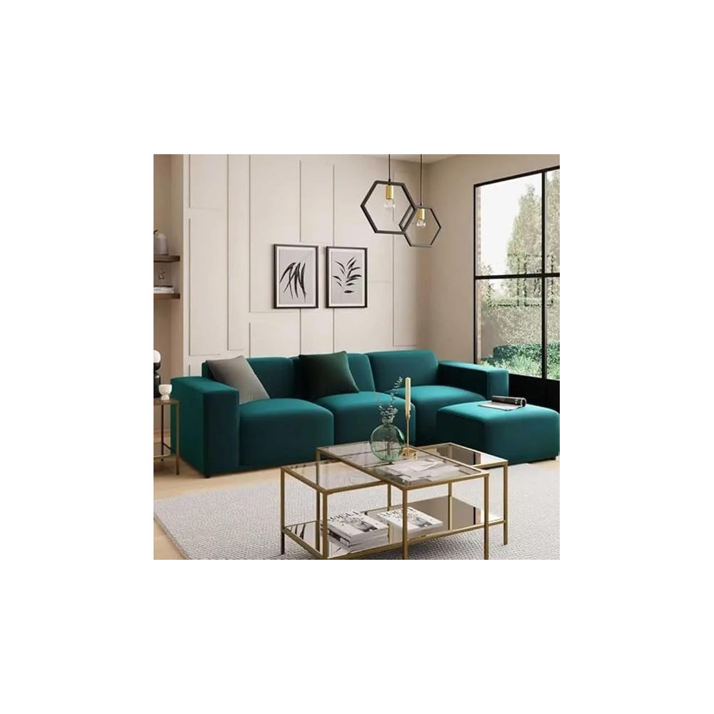 Ripple Furniture 3 Seater Sofa With Ottoman Modern Modular Sofa Set For Living Room Furniture Green Velvet Elegance Carlos Modular Sofa