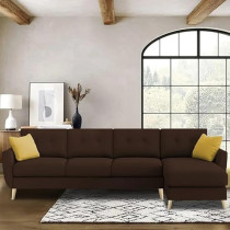 Ripple Furniture Luxury 6 Seater L Shape Sofa Set For Living Room In Premium Fabric, RHS, Brown