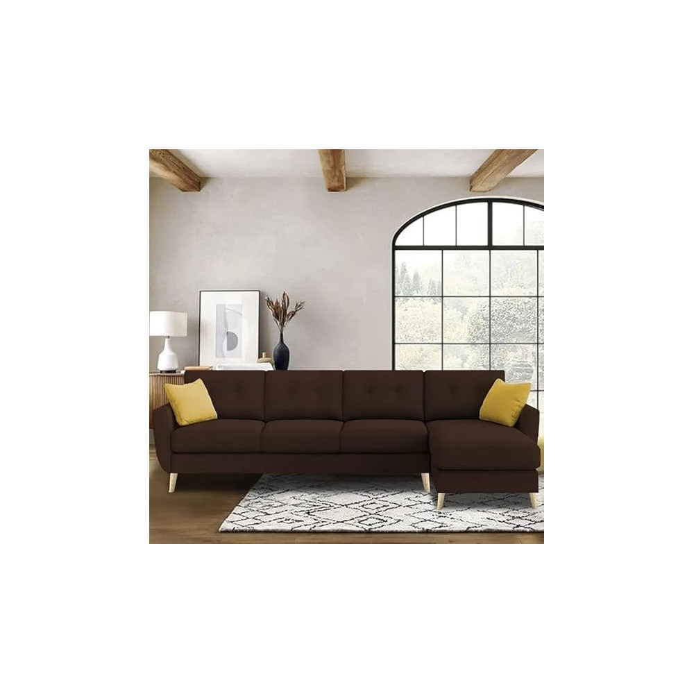 Ripple Furniture Luxury 6 Seater L Shape Sofa Set For Living Room In Premium Fabric, RHS, Brown
