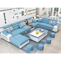 Raj Furniture Modern L Shape Sofa Set, Blue