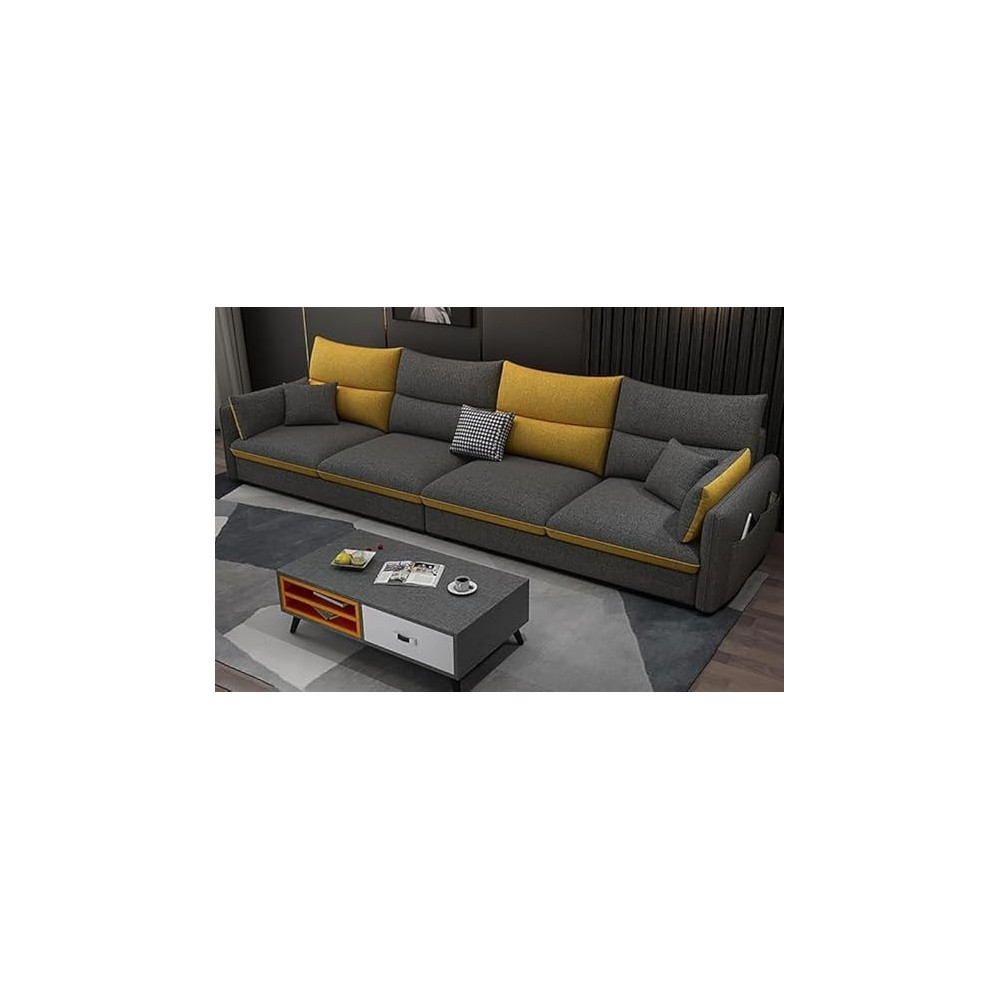 Ripple Furniture Modern Living Room Sofa Set With Adjustable Legs And Pillows, Yellow/Grey