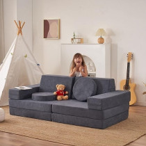 Jela Kids Couch 10 Pieces Luxury Floor Sofa Modular Furniture, Charcoal Blue