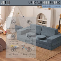Jela Kids Couch 10 Pieces Luxury Floor Sofa Modular Furniture, Charcoal Blue