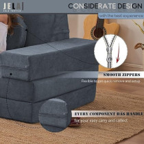 Jela Kids Couch 10 Pieces Luxury Floor Sofa Modular Furniture, Charcoal Blue