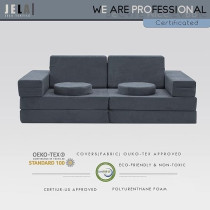 Jela Kids Couch 10 Pieces Luxury Floor Sofa Modular Furniture, Charcoal Blue