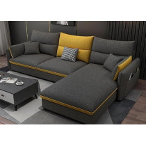 Ripple Furniture Luxury Living Room Sectional Sofa Set With Chaise Lounge Ottoman, Yellow/Grey