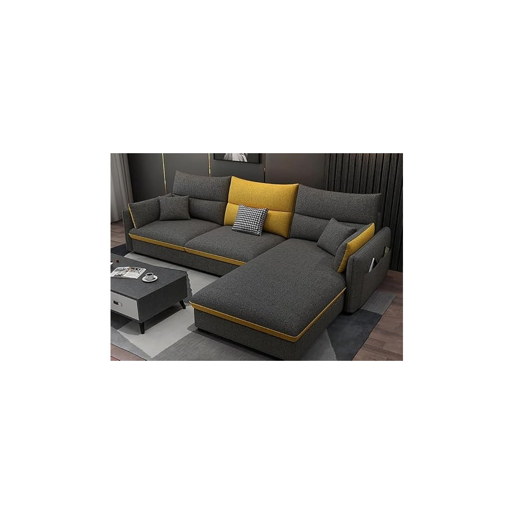 Ripple Furniture Luxury Living Room Sectional Sofa Set With Chaise Lounge Ottoman, Yellow/Grey