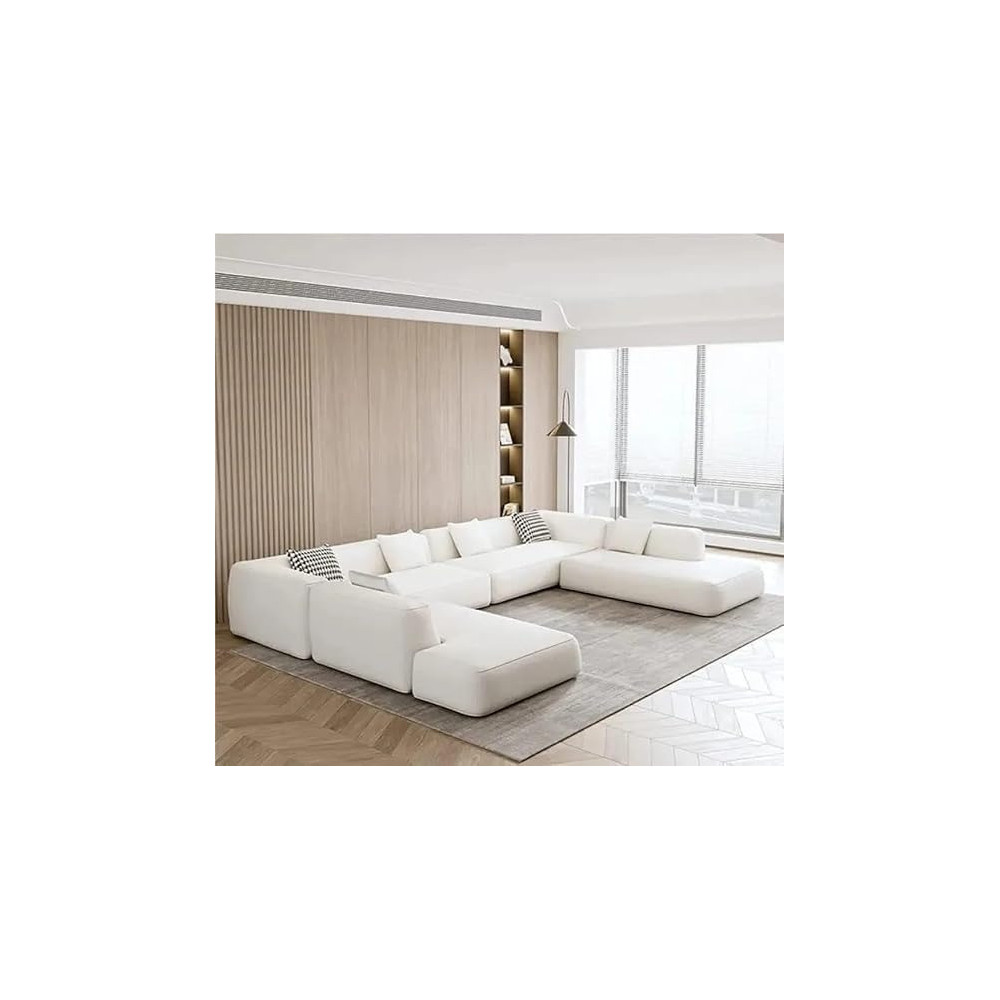 Raj Furniture Elegant U-Shaped Sofa Set, White