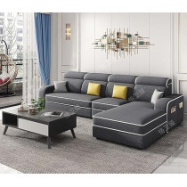 Raj Furniture L-Shape Nordic Design Fabric Sofa Set, Dark Grey