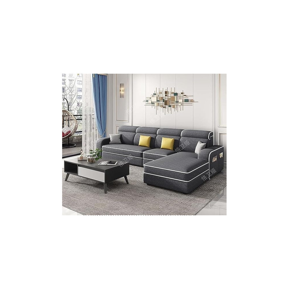Raj Furniture L-Shape Nordic Design Fabric Sofa Set, Dark Grey