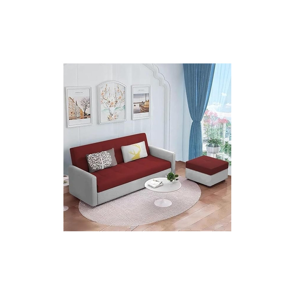 Raj Furniture Luxury 3 Seater Sofa For Living Room In Premium Velvet Fabric, Maroon Grey
