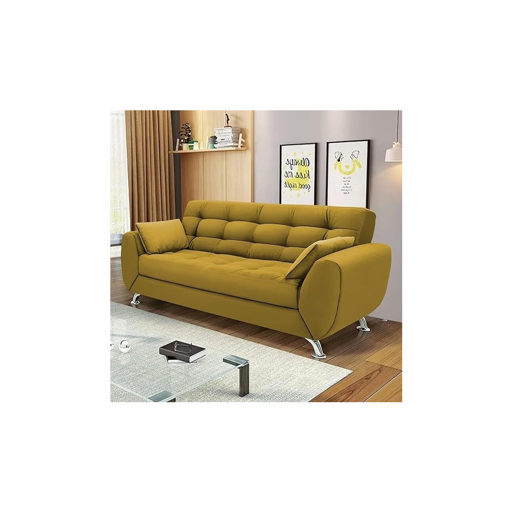 Casaliving Leadown 3 Seater Sofa With Ottman For Living Room Premium Fabric Sofa, Yellow
