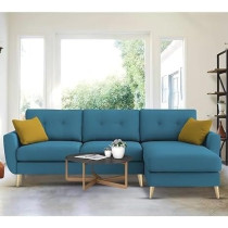 Raj Furniture Elegance 4 Seater L-Shaped Living Room Sofa In Plush Velvet Fabric, RHS, Turquise Fabric