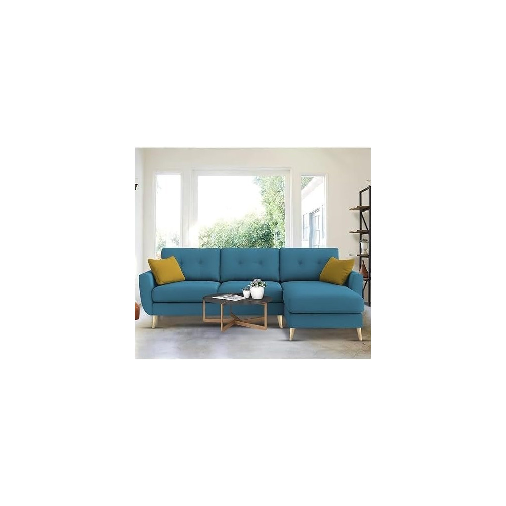 Raj Furniture Elegance 4 Seater L-Shaped Living Room Sofa In Plush Velvet Fabric, RHS, Turquise Fabric
