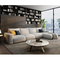 Ripple Furniture Luxury Modern Sofa Couch With Chaise Lounge, Living Room, Bedroom, Dining Room, Office, Guestroom, Light Beige, Left