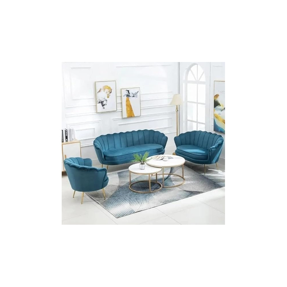 Ripple Furniture Modern Colour Velvet Beauty Salon Clothing Store Living Room Sofa Set, Turqouise