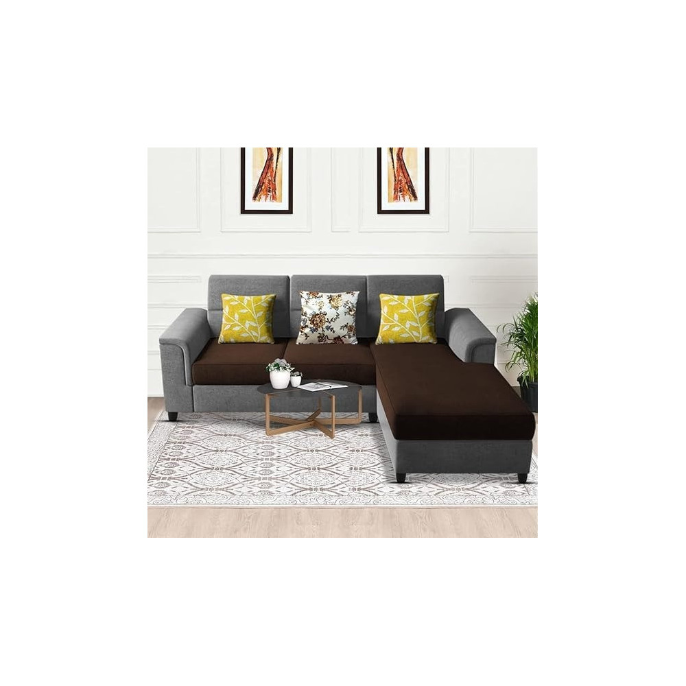 Raj Furniture Elegant 4 Seater L Shape Sofa Set For Living Room, Brown Grey