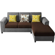 Raj Furniture Elegant 4 Seater L Shape Sofa Set For Living Room, Brown Grey