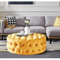 Ripple Furniture Tufted Ottoman, Round, Living Room, Bedroom, Dining Room, Entryway, Foyer, Coffee Table, Yellow