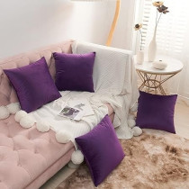 Volcanics Pack Of 4 Velvet Decorative Throw Pillow Covers Soft Solid Square Couch Pillow Cover Case Cushion Pillowcase, 18 x 18 Inch, Eggplant Purple