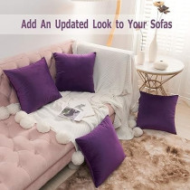 Volcanics Pack Of 4 Velvet Decorative Throw Pillow Covers Soft Solid Square Couch Pillow Cover Case Cushion Pillowcase, 18 x 18 Inch, Eggplant Purple