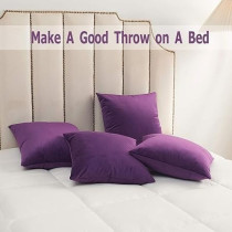 Volcanics Pack Of 4 Velvet Decorative Throw Pillow Covers Soft Solid Square Couch Pillow Cover Case Cushion Pillowcase, 18 x 18 Inch, Eggplant Purple