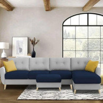 Ripple Furniture Luxury 6 Seater L Shape Sofa Set For Living Room In Premium Fabric, Rhs, Blue Grey