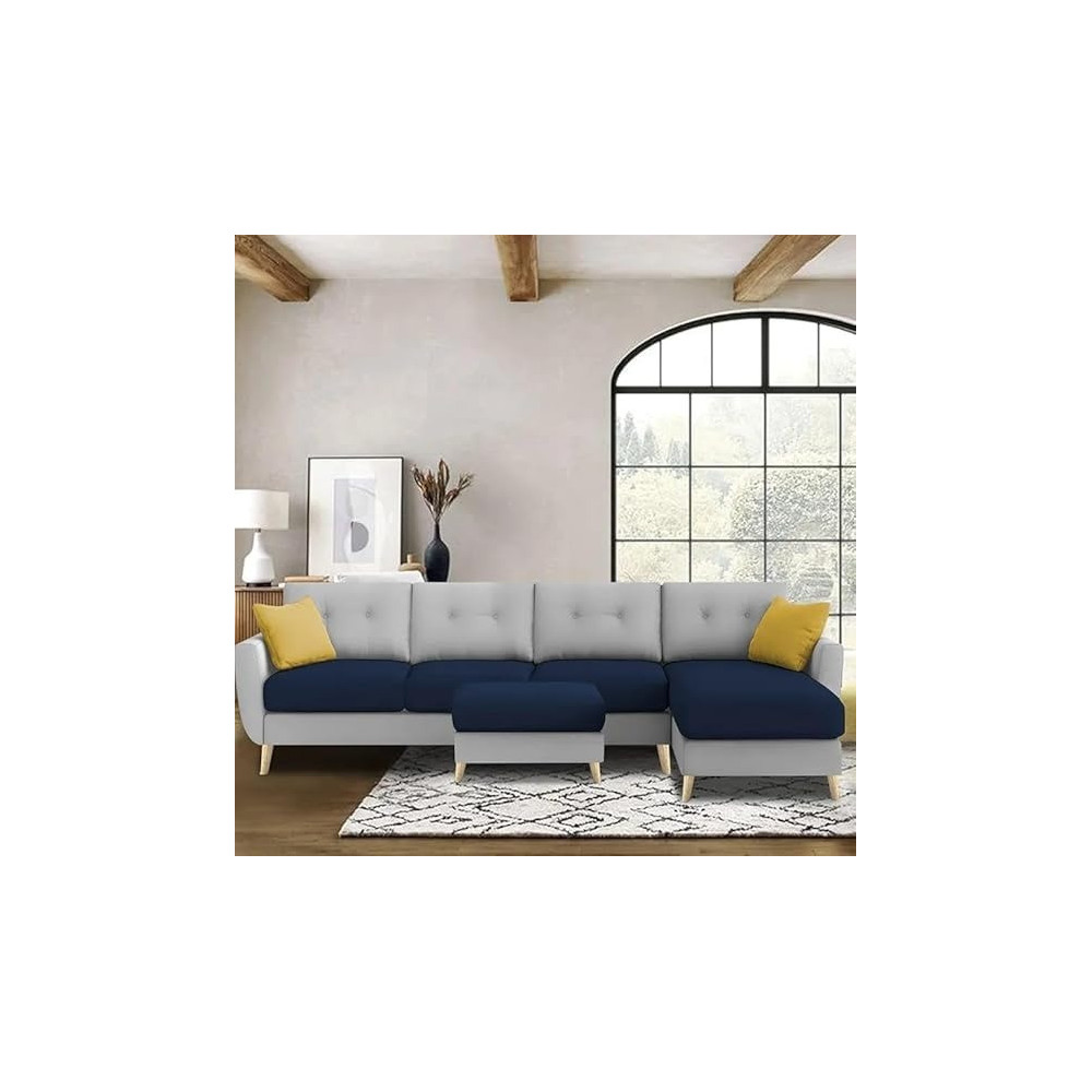 Ripple Furniture Luxury 6 Seater L Shape Sofa Set For Living Room In Premium Fabric, Rhs, Blue Grey