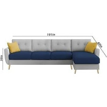 Ripple Furniture Luxury 6 Seater L Shape Sofa Set For Living Room In Premium Fabric, Rhs, Blue Grey