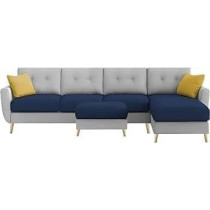 Ripple Furniture Luxury 6 Seater L Shape Sofa Set For Living Room In Premium Fabric, Rhs, Blue Grey