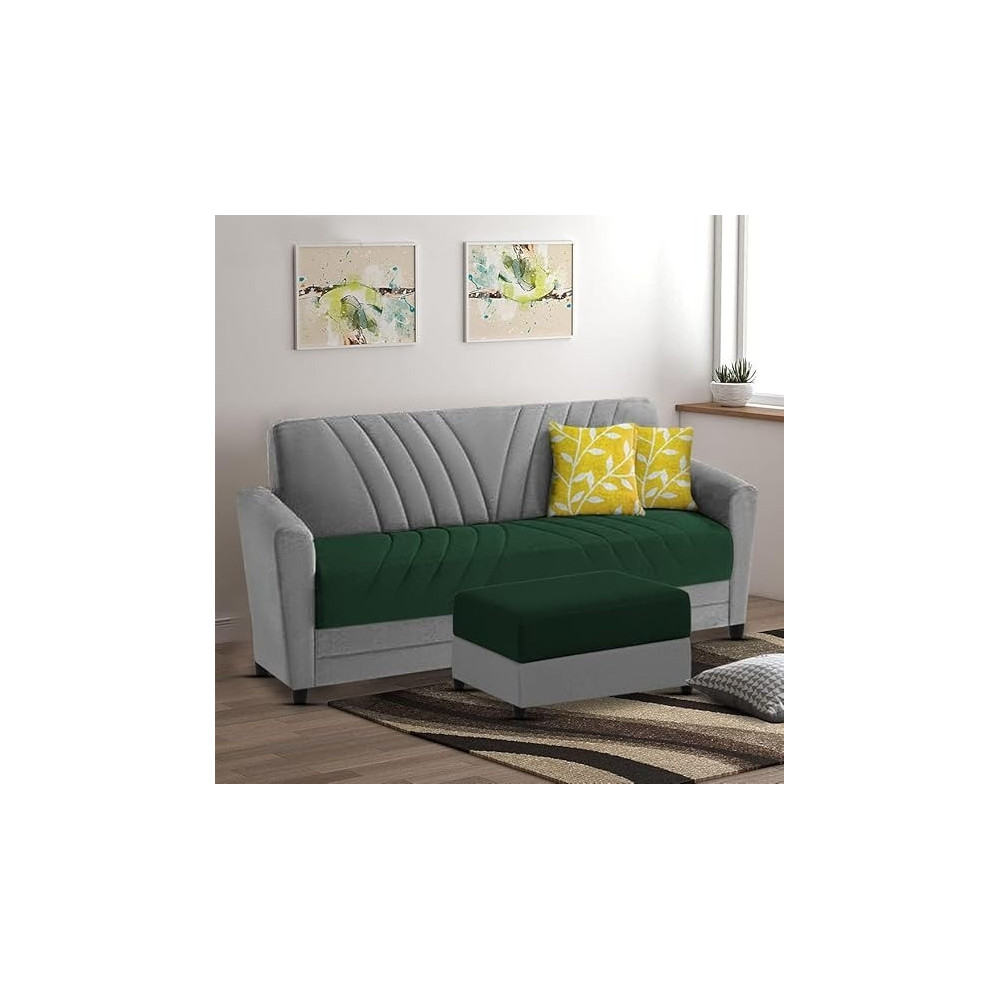 Ripple Furniture Elegance Essence 3 Seater Sofa Set With Ottoman, Green Grey