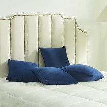 Volcanics Pack Of 4 Velvet Decorative Throw Pillow Covers Soft Solid Square Couch Pillow Cover Case Cushion Pillowcase, 18 x 18 Inch, Dark Blue