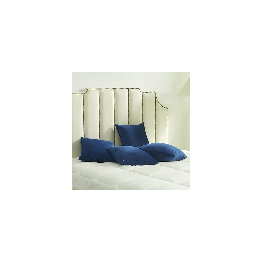 Volcanics Pack Of 4 Velvet Decorative Throw Pillow Covers Soft Solid Square Couch Pillow Cover Case Cushion Pillowcase, 18 x 18 Inch, Dark Blue