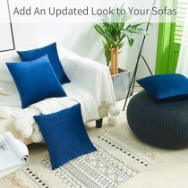 Volcanics Pack Of 4 Velvet Decorative Throw Pillow Covers Soft Solid Square Couch Pillow Cover Case Cushion Pillowcase, 18 x 18 Inch, Dark Blue