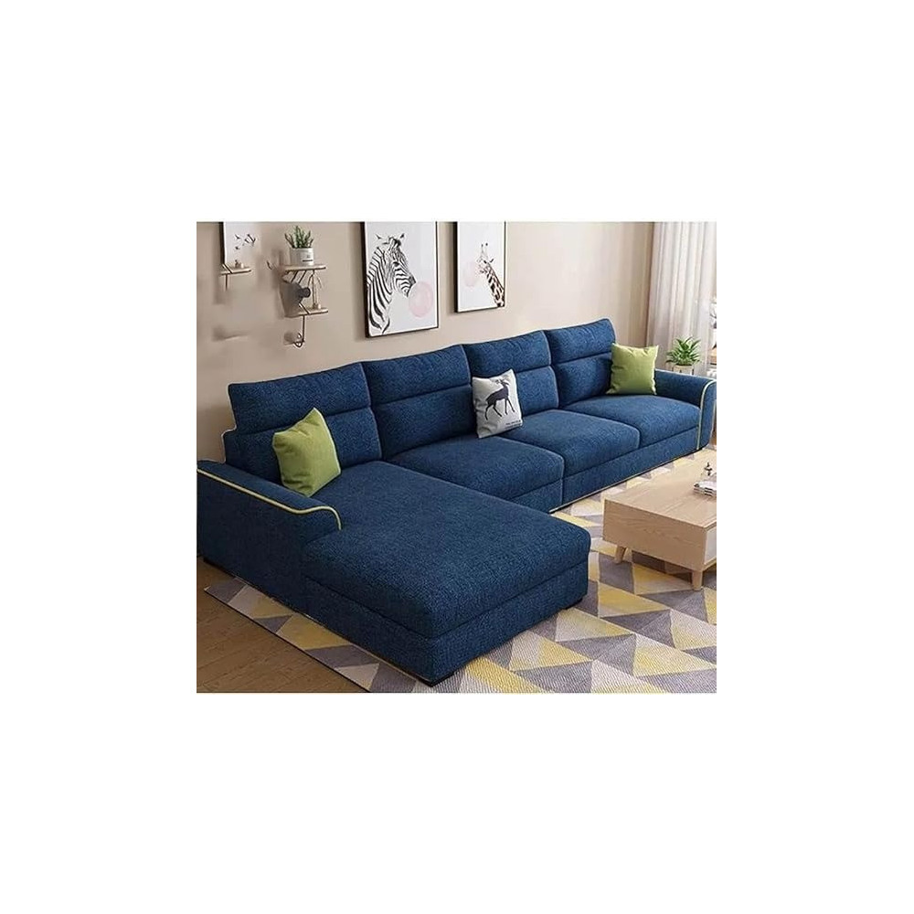 Raj Furniture Elegant 4 Seater L Shape Sofa For Living Room, Dark Blue