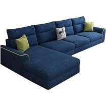 Raj Furniture Elegant 4 Seater L Shape Sofa For Living Room, Dark Blue