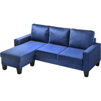 Glory Furniture Jessica Velvet Sofa Chaise In Navy Blue