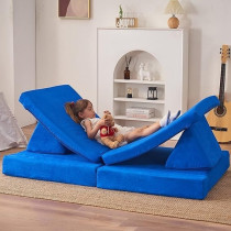 Jela Kids Couch 8Pcs, Floor Sofa Modular Funiture For Kids Adults, Playhouse Play Set For Toddlers Babies, Modular Foam Play Couch Indoor Outdoor, 33 x 66 x 21.85 Inch, Royal Blue