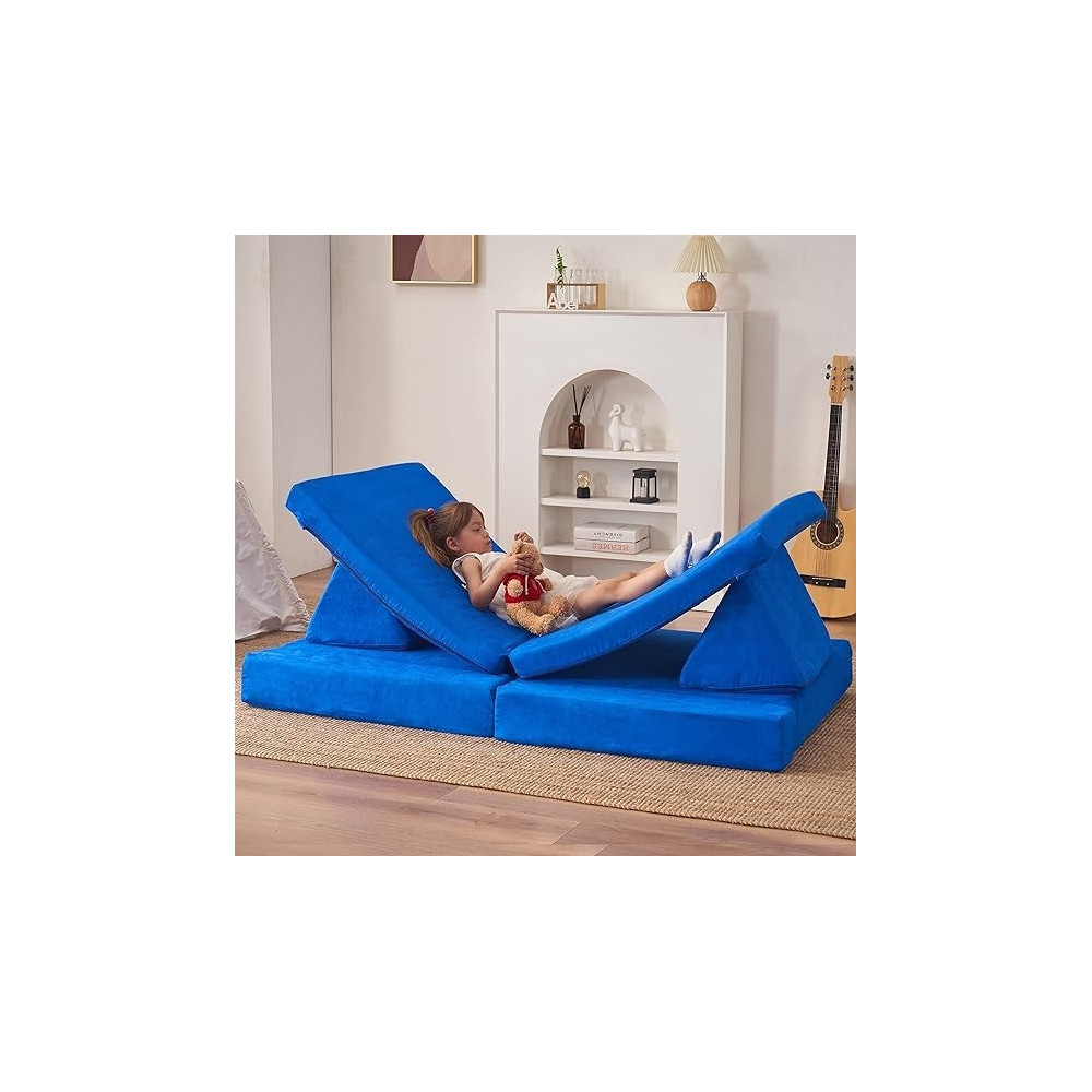 Jela Kids Couch 8Pcs, Floor Sofa Modular Funiture For Kids Adults, Playhouse Play Set For Toddlers Babies, Modular Foam Play Couch Indoor Outdoor, 33 x 66 x 21.85 Inch, Royal Blue