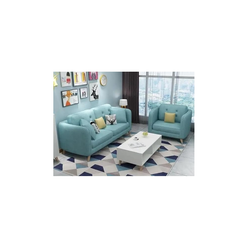 Ripple Furniture Modern Living Room Furniture Set, Sofa, Loveseat And Ottoman, Blue